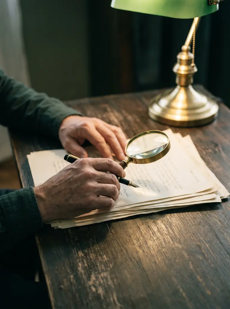 Reviewing documents with a magnifying glass