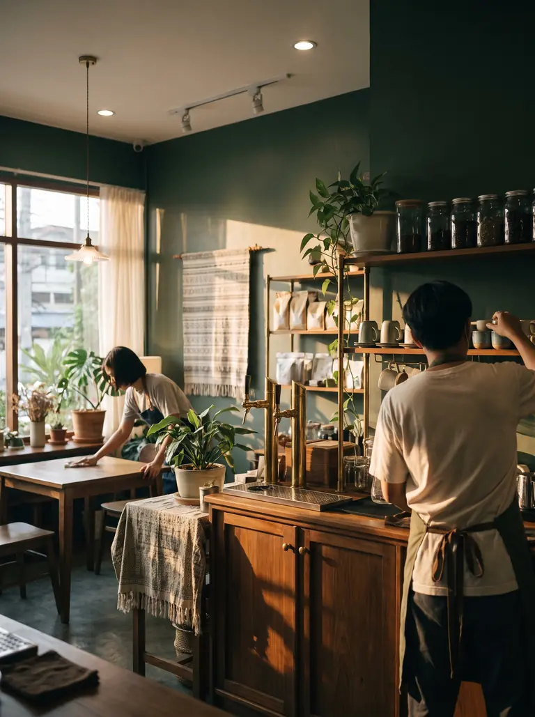 A small Thai cafe at opening time