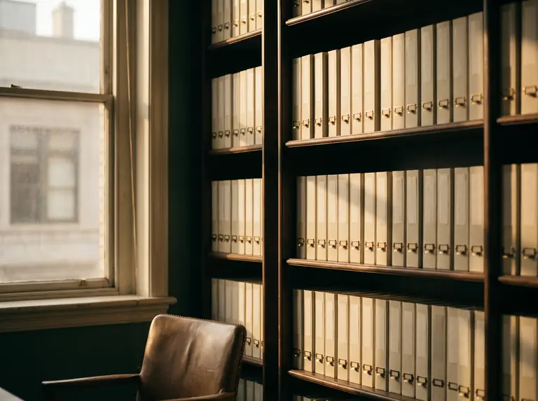 Archive shelves with document binders